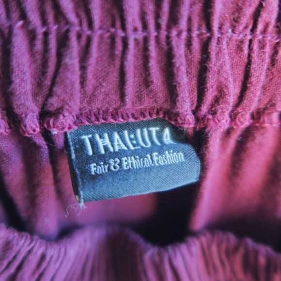 THALUTA Red Alaina Maxi Skirt S-XXL Ruched Pull on Sustainable Cotton Pockets - Picture 6 of 8